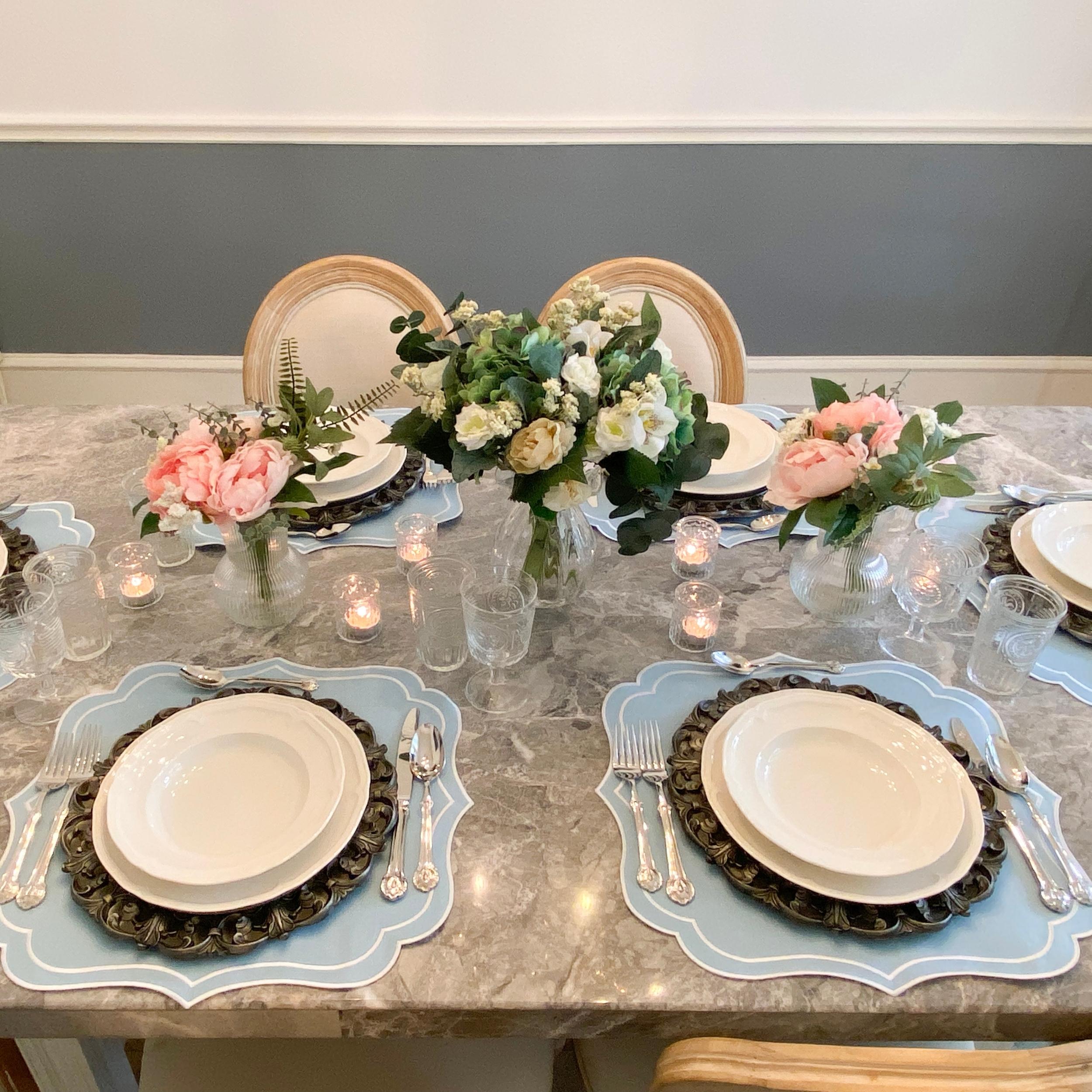 light blue placemats