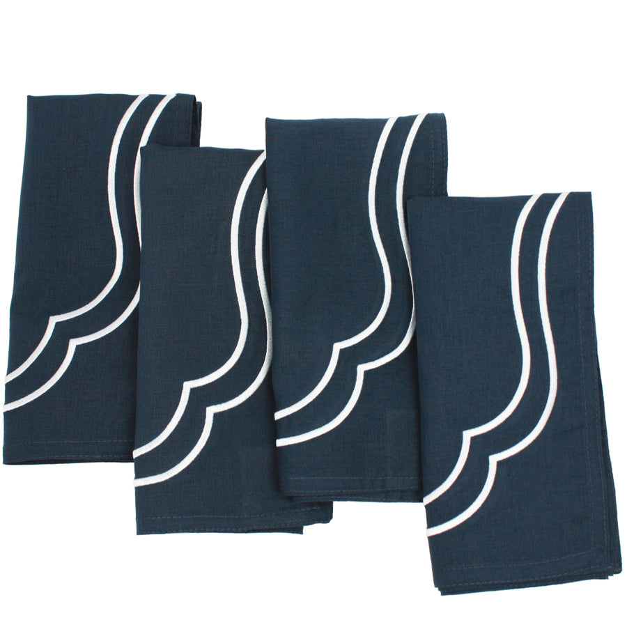 Charlotte Embroidered Cotton Linen Napkins - Navy