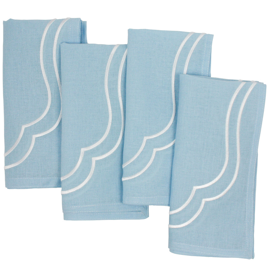 Charlotte Embroidered Cotton Linen Napkins - Light Blue