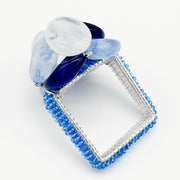 Beaded Pebble Stone Napkin Rings, Blue, Set of 4