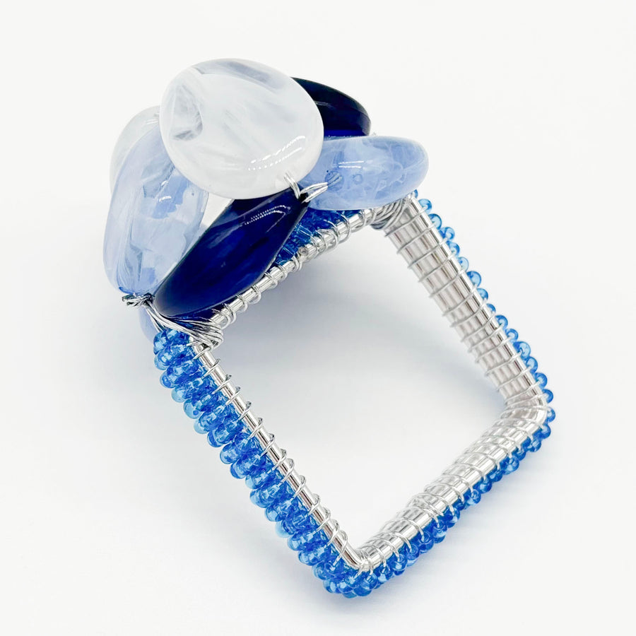 Beaded Pebble Stone Napkin Rings, Blue, Set of 4