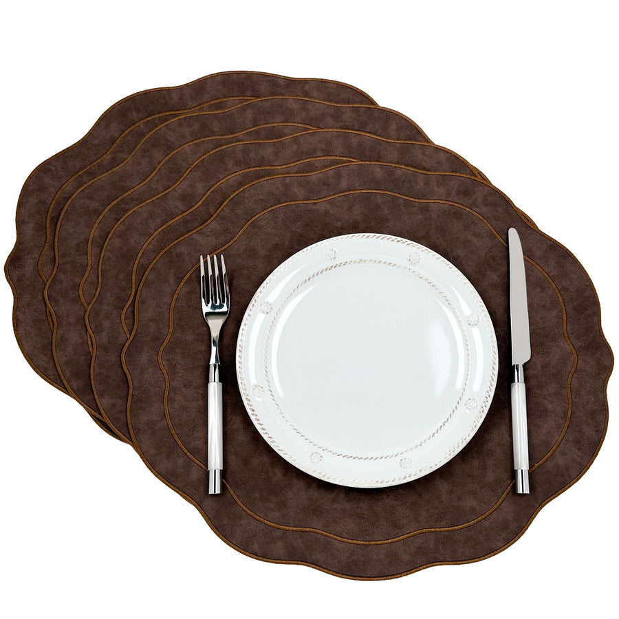 Melbourne Embroidered Faux Leather Placemats Set of 4 - Brown
