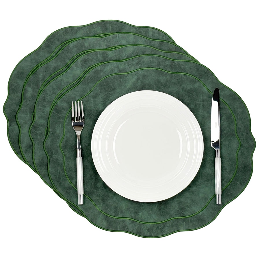 Melbourne Placemats Embroidered Faux Leather Placemats - Green