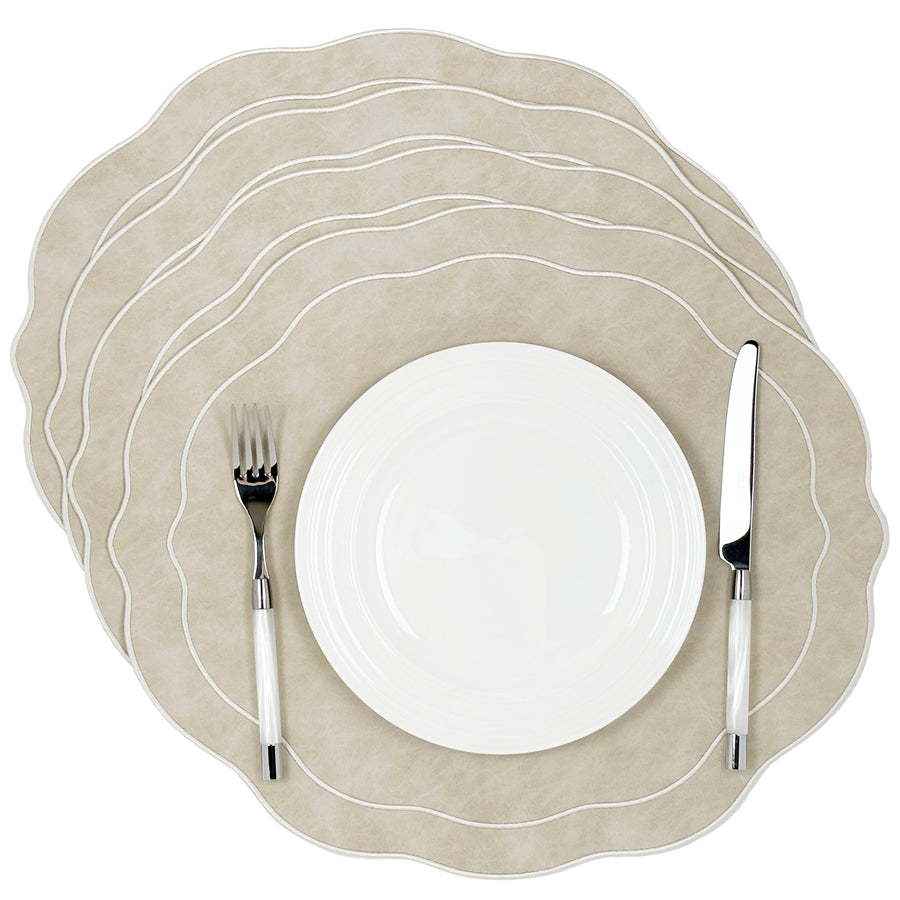 Melbourne Placemats Embroidered Faux Leather Placemats - Ivory