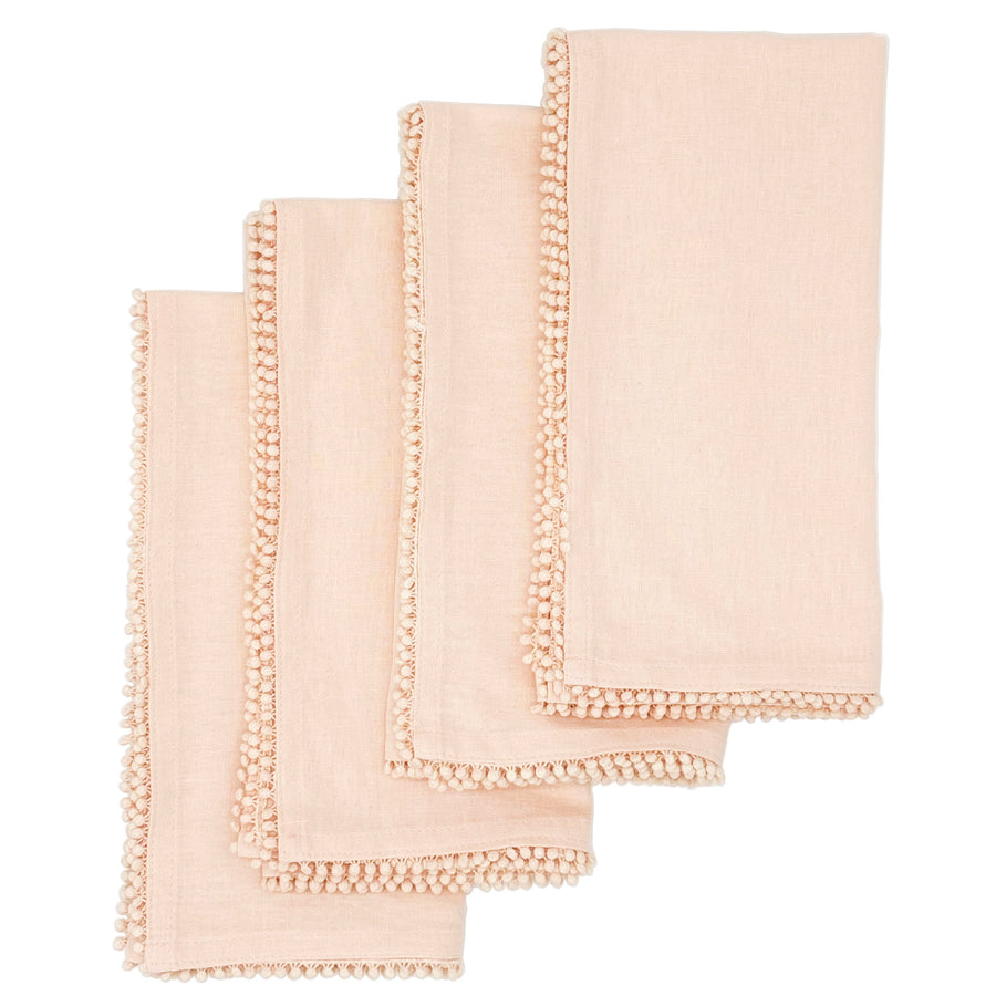 Baby Breath Cotton Napkin with Hand-Knotted Trim - Peach Pink