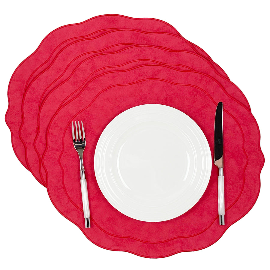 Melbourne Placemats Embroidered Faux Leather Placemats - Red