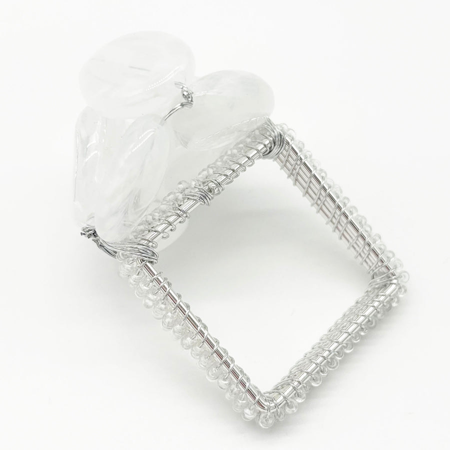 Beaded Pebble Stone Napkin Rings, White, Set of 4