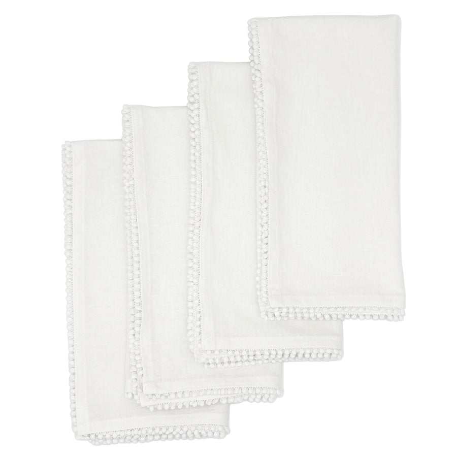 Baby Breath Cotton Napkin with Hand-Knotted Trim - White