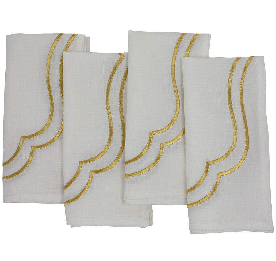 Charlotte Embroidered Cotton Linen Napkins - Ivory Gold