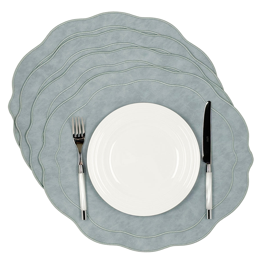 Melbourne Placemats Embroidered Faux Leather Placemats - Light Blue Gray