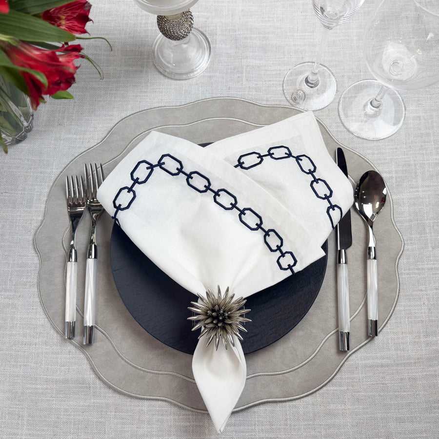 Melbourne Embroidered Faux Leather Placemats Set of 4 - Soft Gray