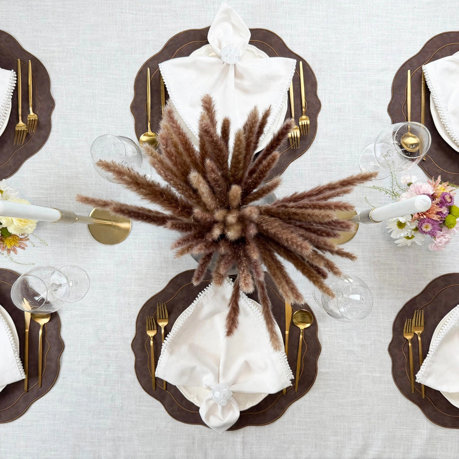 Melbourne Embroidered Faux Leather Placemats Set of 4 - Brown