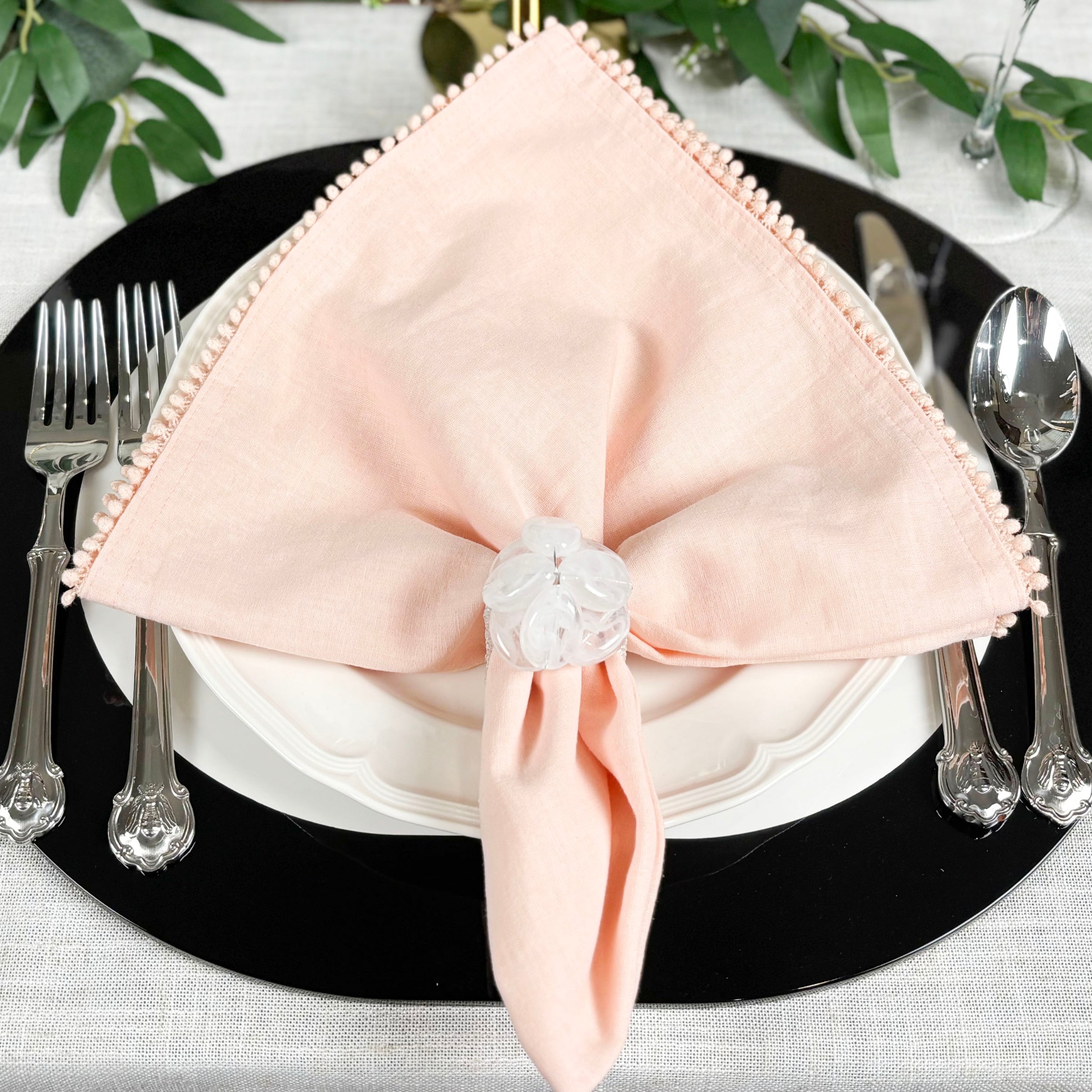 Baby Breath Cotton Napkin with Hand-Knotted Trim - Peach Pink