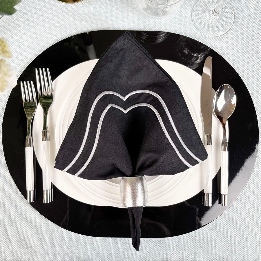 Charlotte Embroidered Cotton Linen Napkins - Black