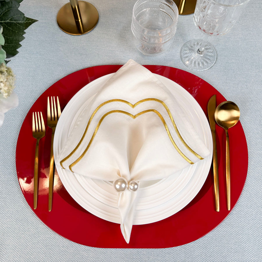 Charlotte Embroidered Cotton Linen Napkins - Ivory Gold