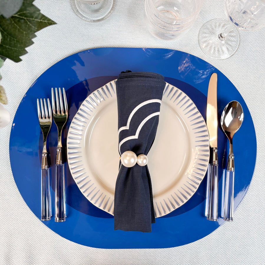 Charlotte Embroidered Cotton Linen Napkins - Navy
