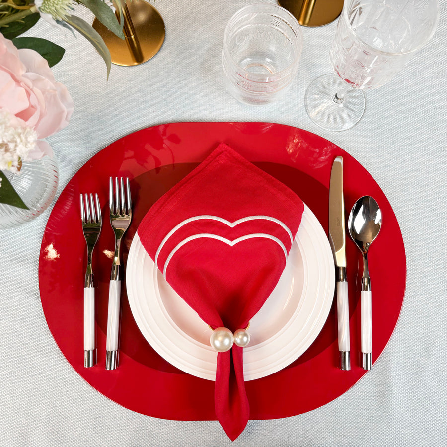 Charlotte Embroidered Cotton Linen Napkins - Red