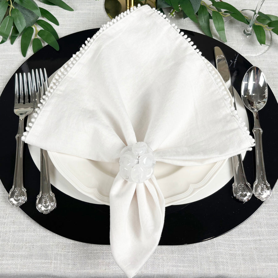 Baby Breath Cotton Napkin with Hand-Knotted Trim - White