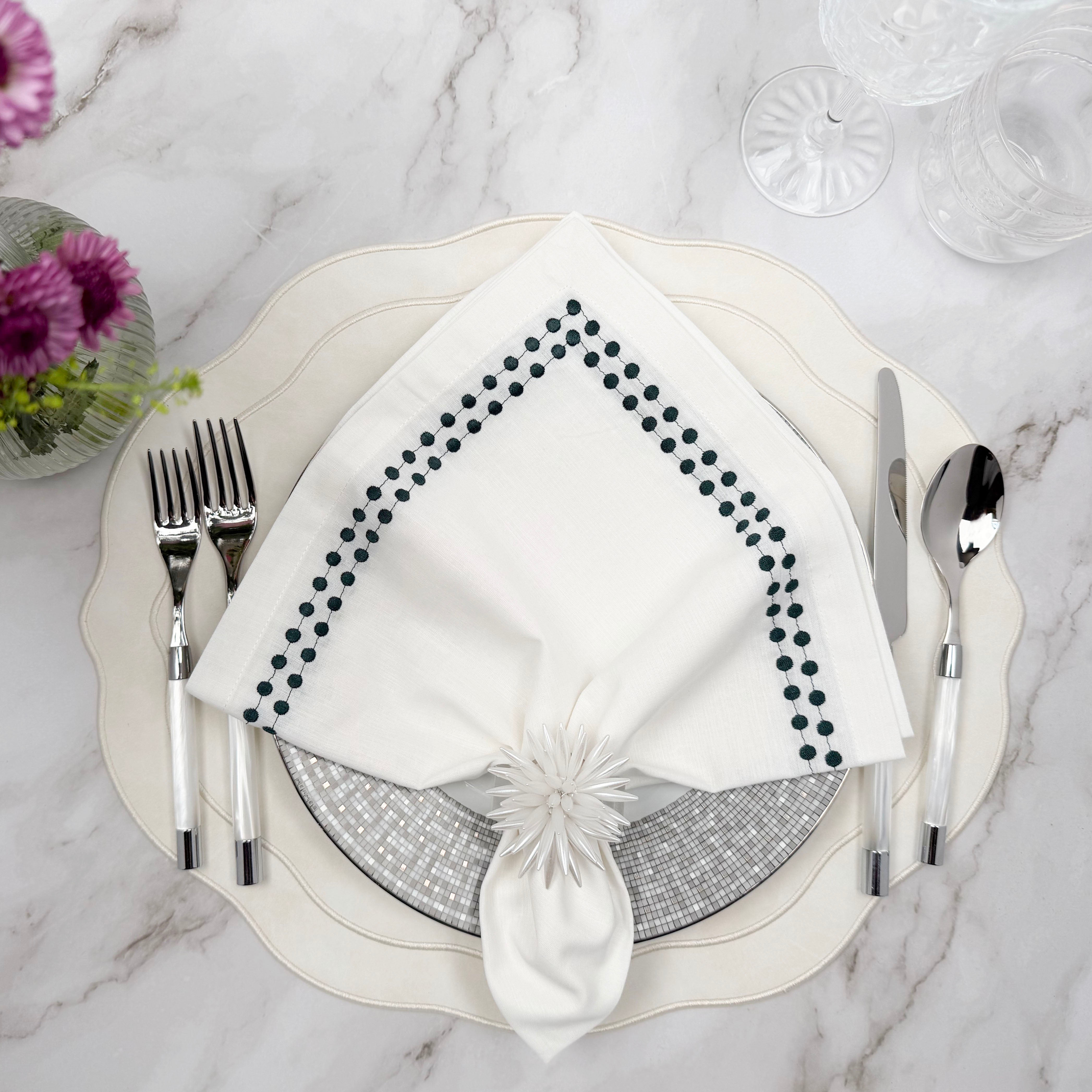 Melbourne Embroidered Faux Leather Placemats Set of 4 - Antique White