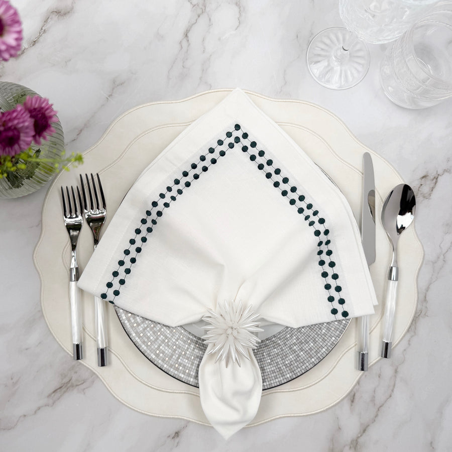 Melbourne Embroidered Faux Leather Placemats Set of 4 - Antique White