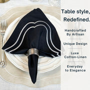 Charlotte Embroidered Cotton Linen Napkins - Black