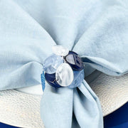 Beaded Pebble Stone Napkin Rings, Blue, Set of 4