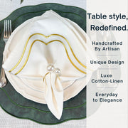 Charlotte Embroidered Cotton Linen Napkins - Ivory Gold