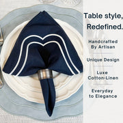 Charlotte Embroidered Cotton Linen Napkins - Navy