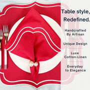 Charlotte Embroidered Cotton Linen Napkins - Red