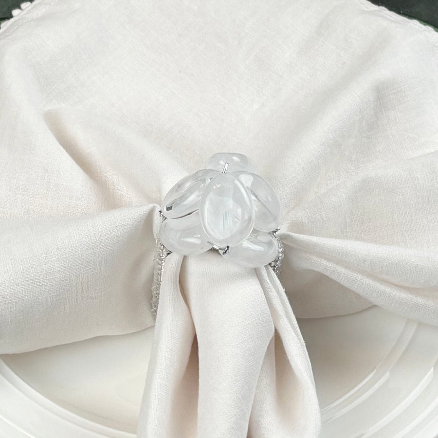 Beaded Pebble Stone Napkin Rings, White, Set of 4