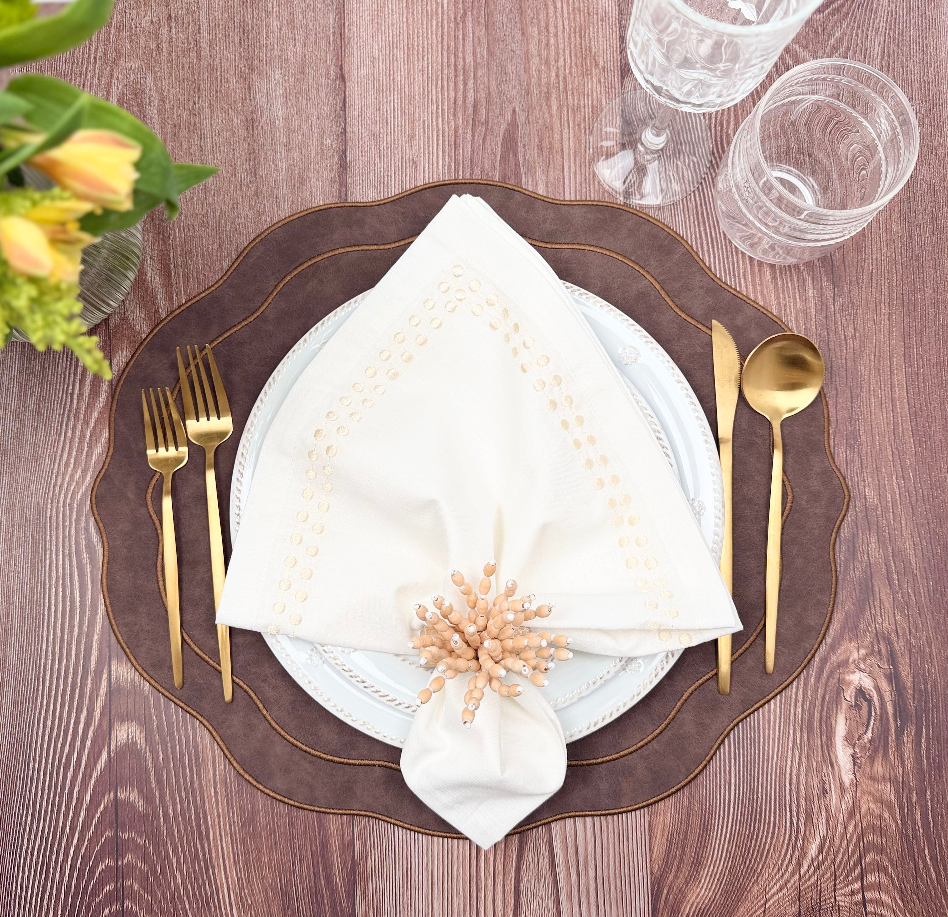 Melbourne Embroidered Faux Leather Placemats Set of 4 - Brown