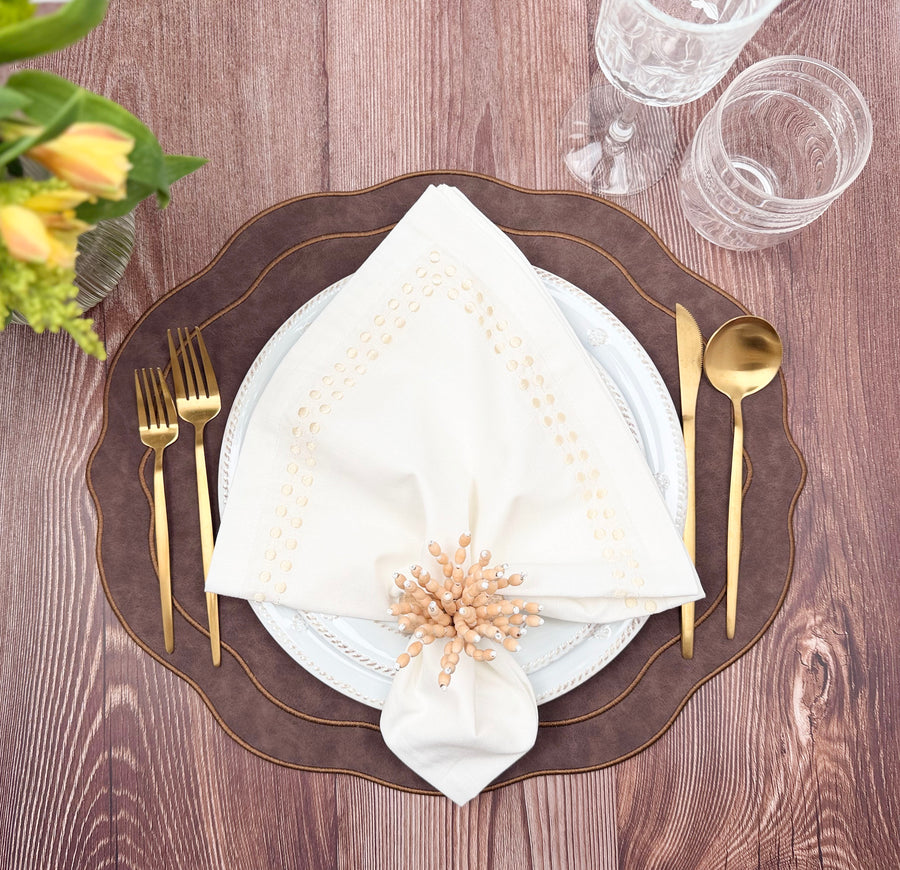 Melbourne Embroidered Faux Leather Placemats Set of 4 - Brown