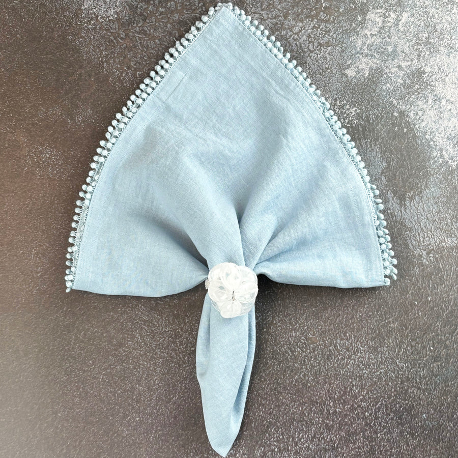 Baby Breath Cotton Napkin with Hand-Knotted Trim - Blue