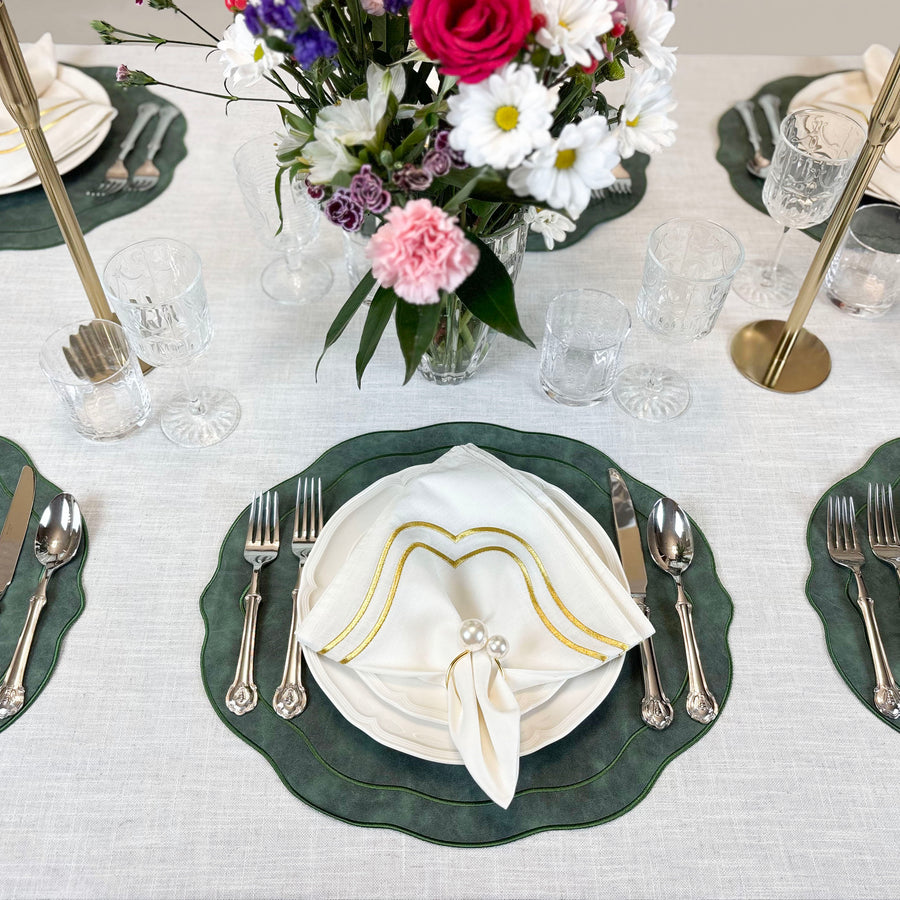 Charlotte Embroidered Cotton Linen Napkins - Ivory Gold