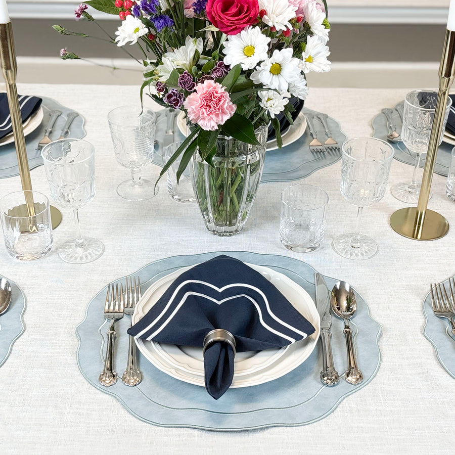 Charlotte Embroidered Cotton Linen Napkins - Navy