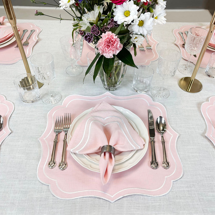 Charlotte Embroidered Cotton Linen Napkins - Light Pink