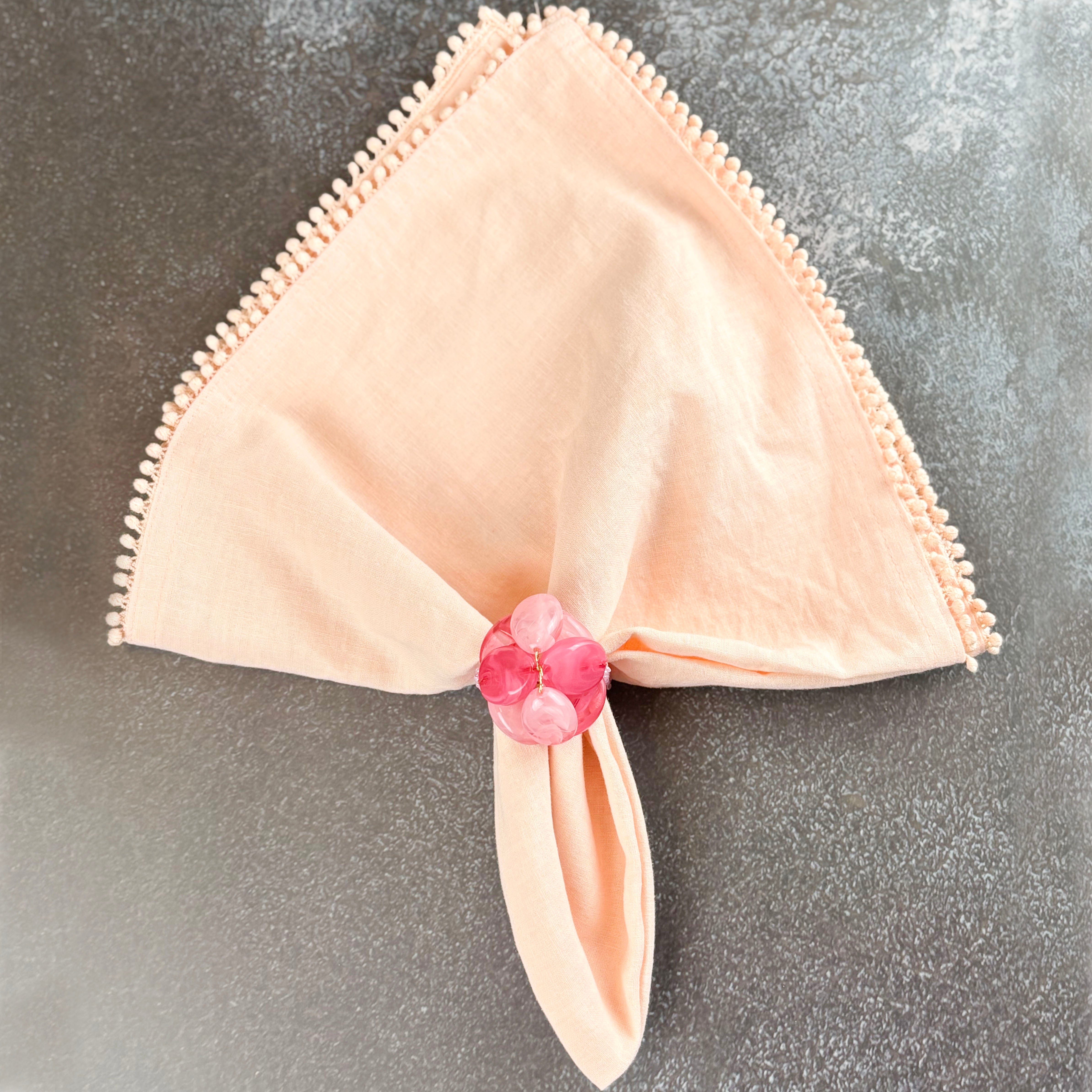 Beaded Pebble Stone Napkin Rings, Pink, Set of 4