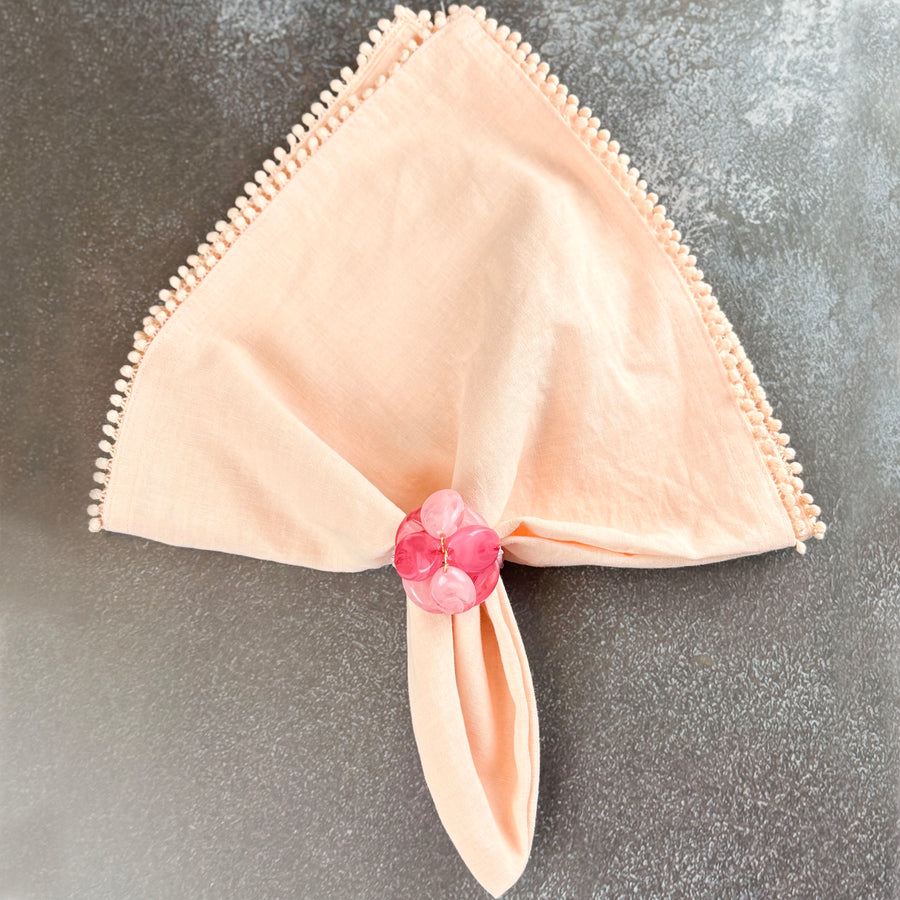 Beaded Pebble Stone Napkin Rings, Pink, Set of 4