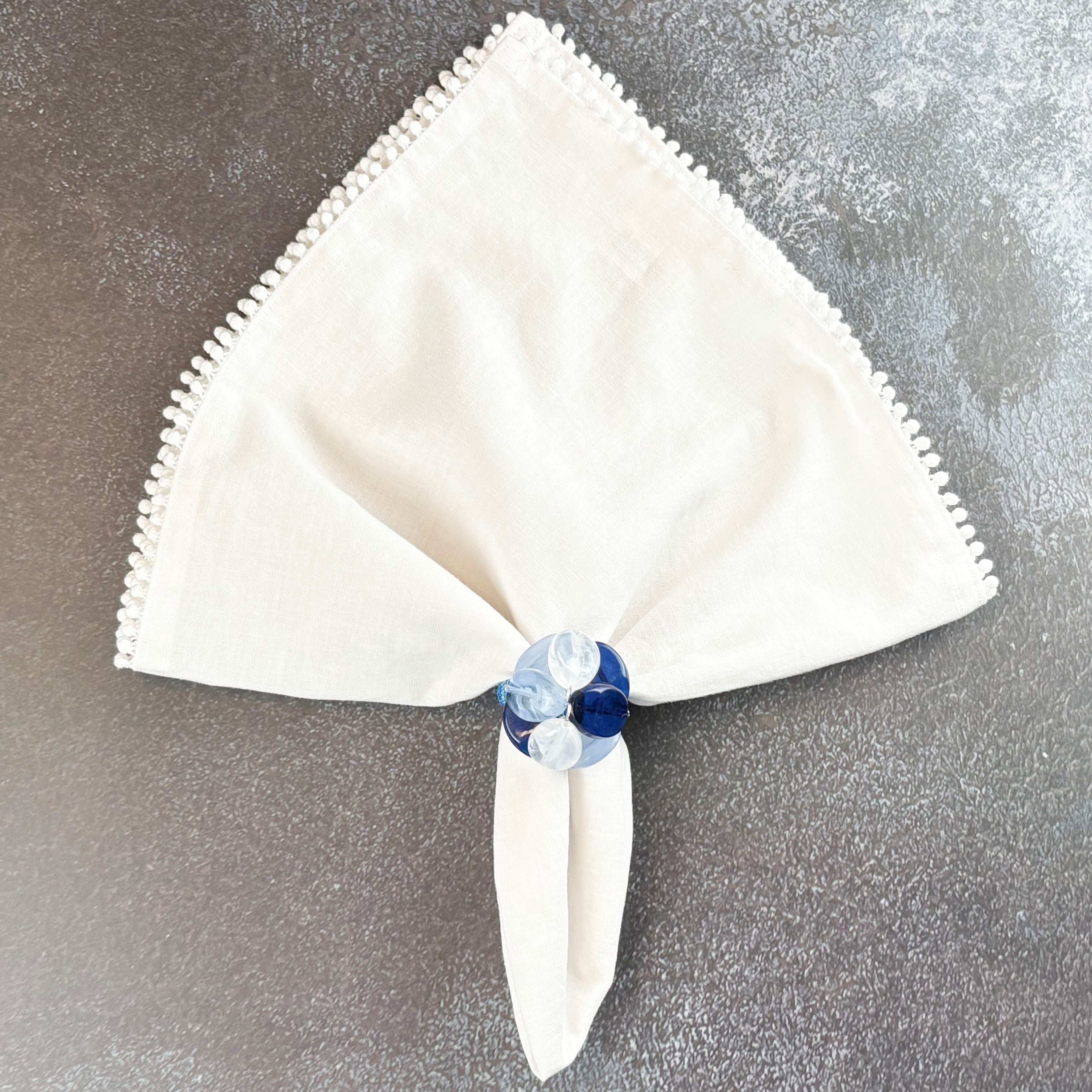Baby Breath Cotton Napkin with Hand-Knotted Trim - White