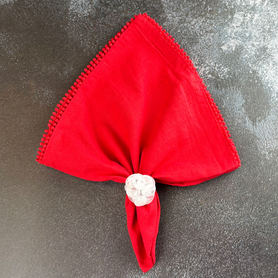 Baby Breath Cotton Napkin with Hand-Knotted Trim - Red