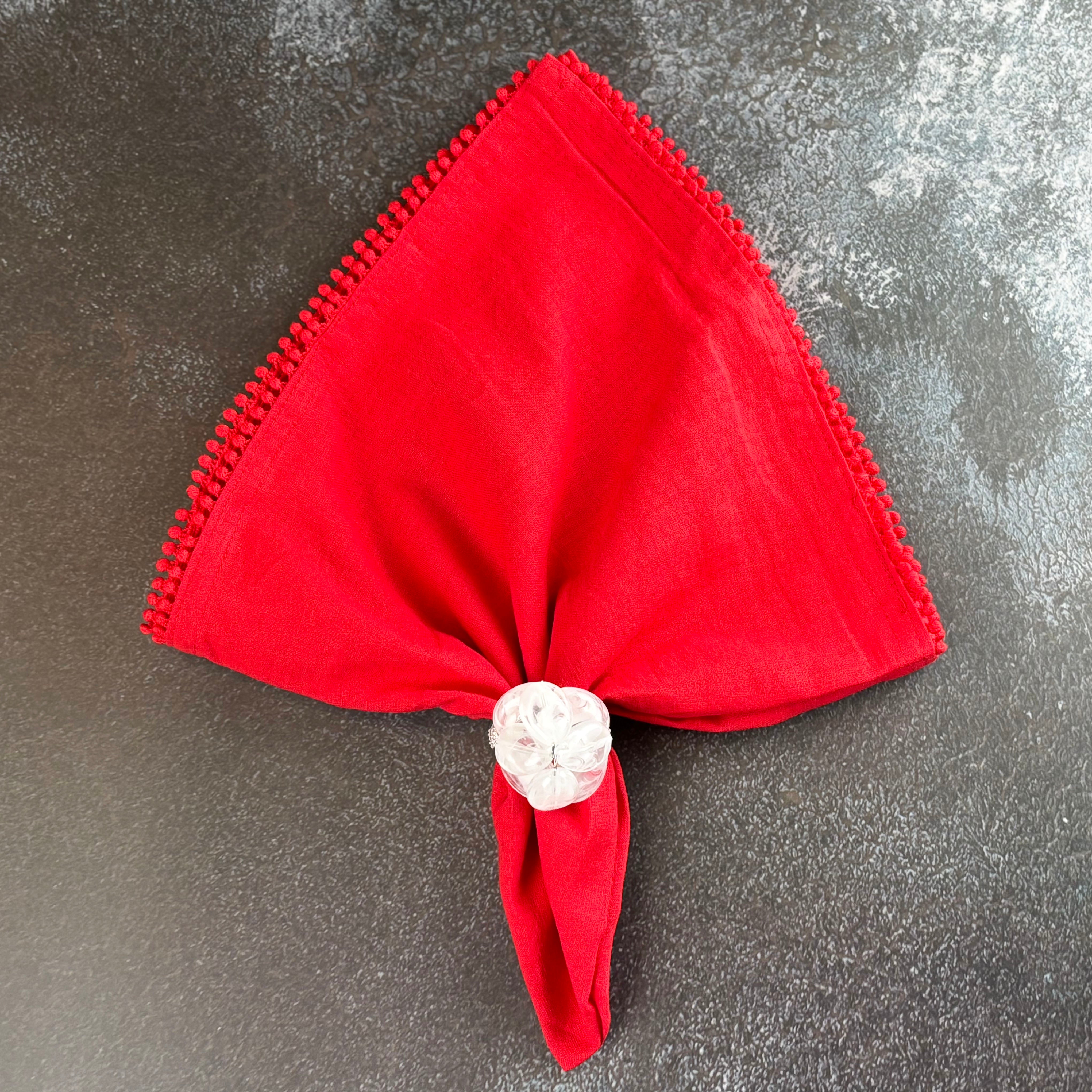 Beaded Pebble Stone Napkin Rings, White, Set of 4