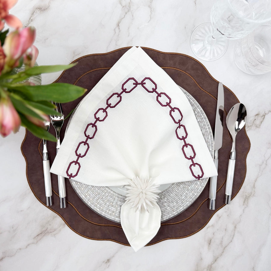 Melbourne Embroidered Faux Leather Placemats Set of 4 - Brown