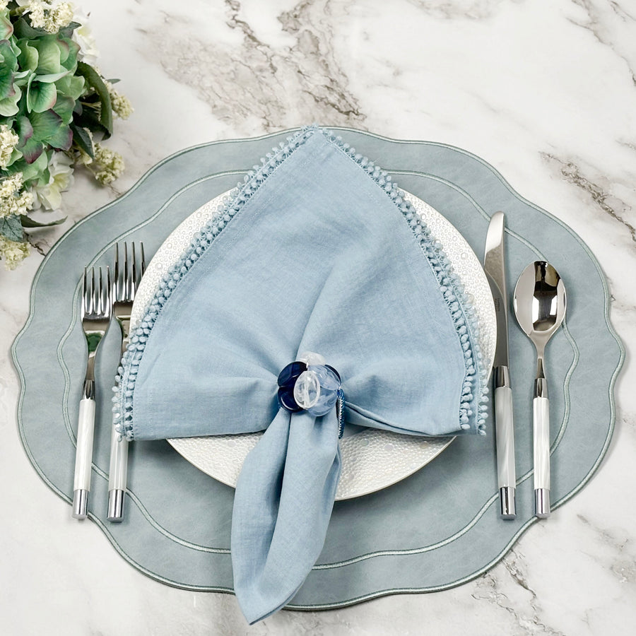 Baby Breath Cotton Napkin with Hand-Knotted Trim - Blue
