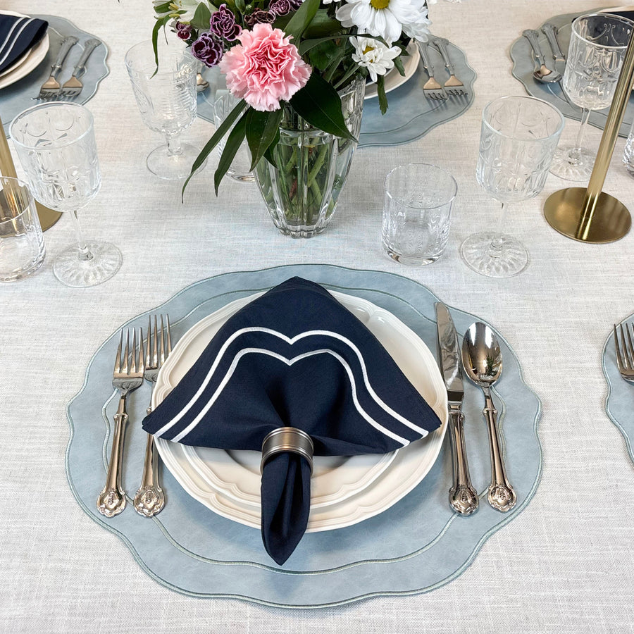 Melbourne Placemats Embroidered Faux Leather Placemats - Light Blue Gray
