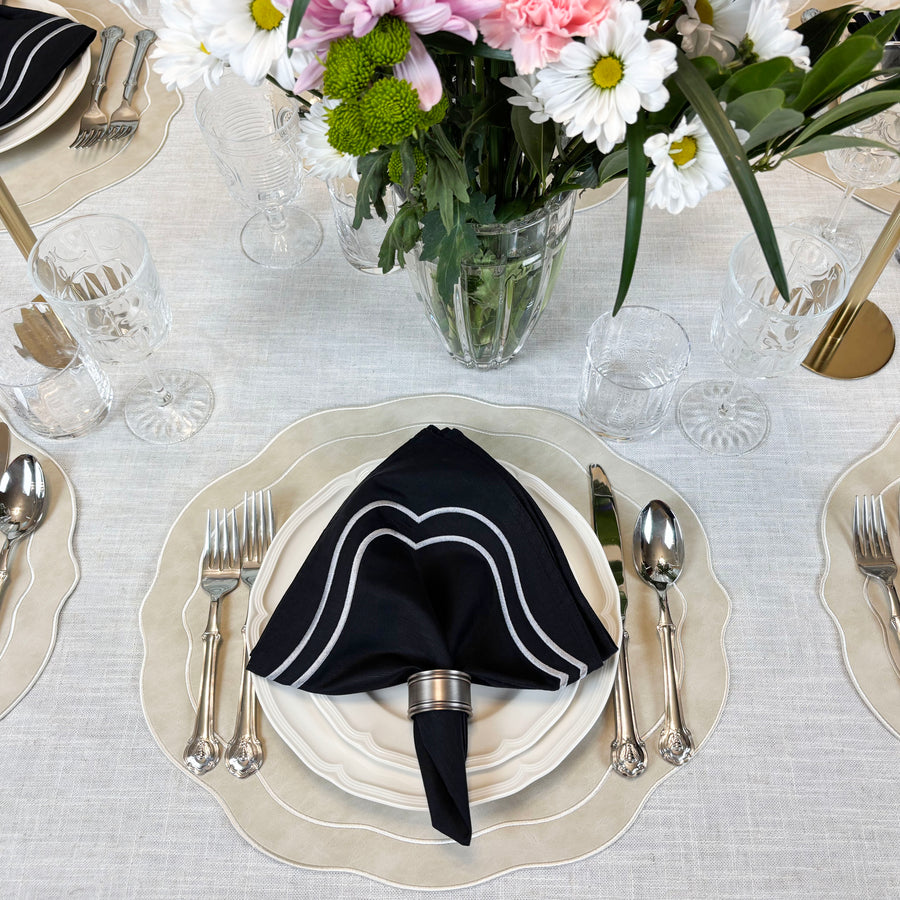 Charlotte Embroidered Cotton Linen Napkins - Black