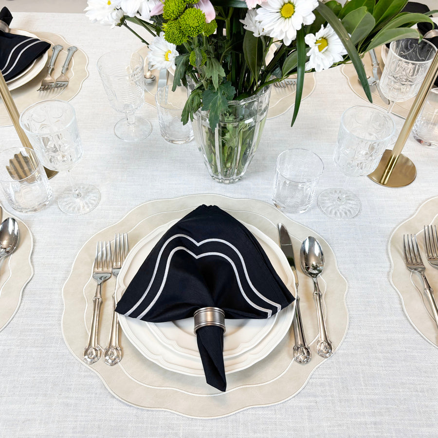 Melbourne Placemats Embroidered Faux Leather Placemats - Ivory