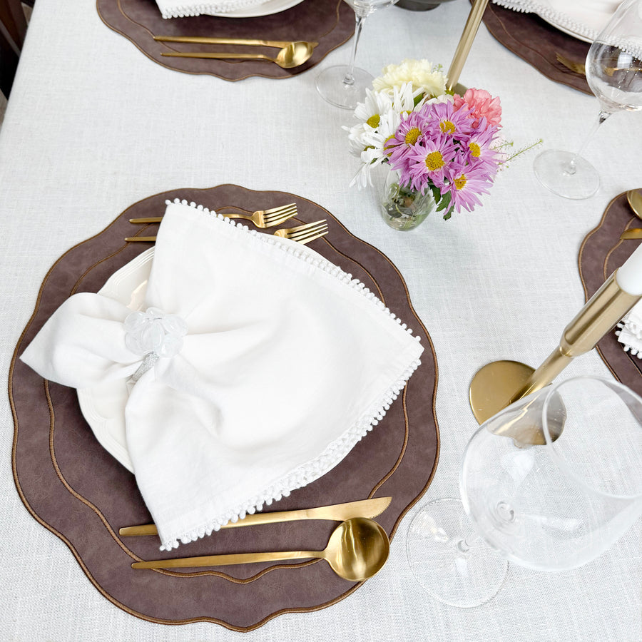 Melbourne Embroidered Faux Leather Placemats Set of 4 - Brown
