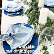 Baby Breath Cotton Napkin with Hand-Knotted Trim - Blue