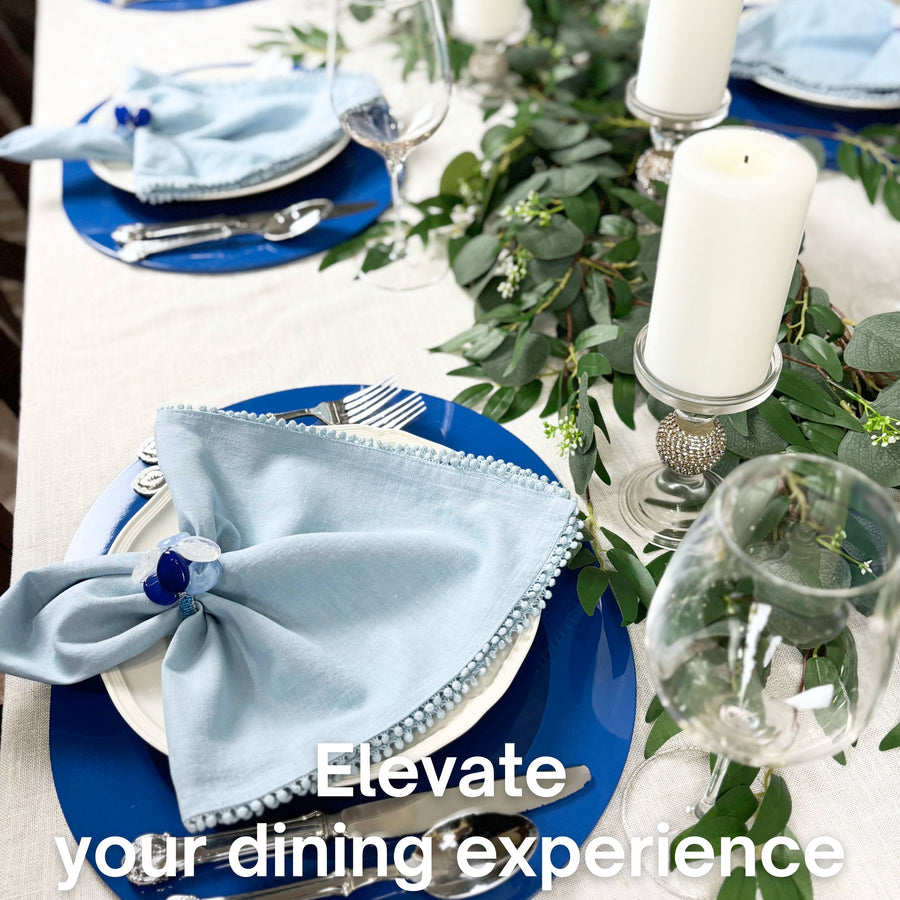 Baby Breath Cotton Napkin with Hand-Knotted Trim - Blue