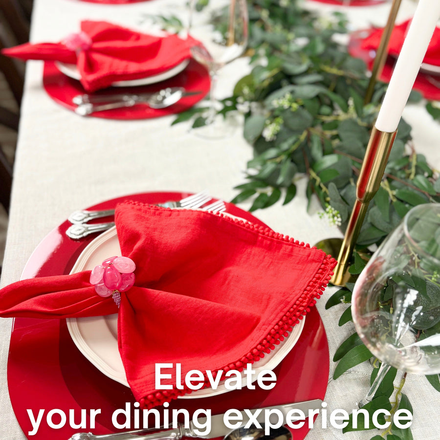 Baby Breath Cotton Napkin with Hand-Knotted Trim - Red